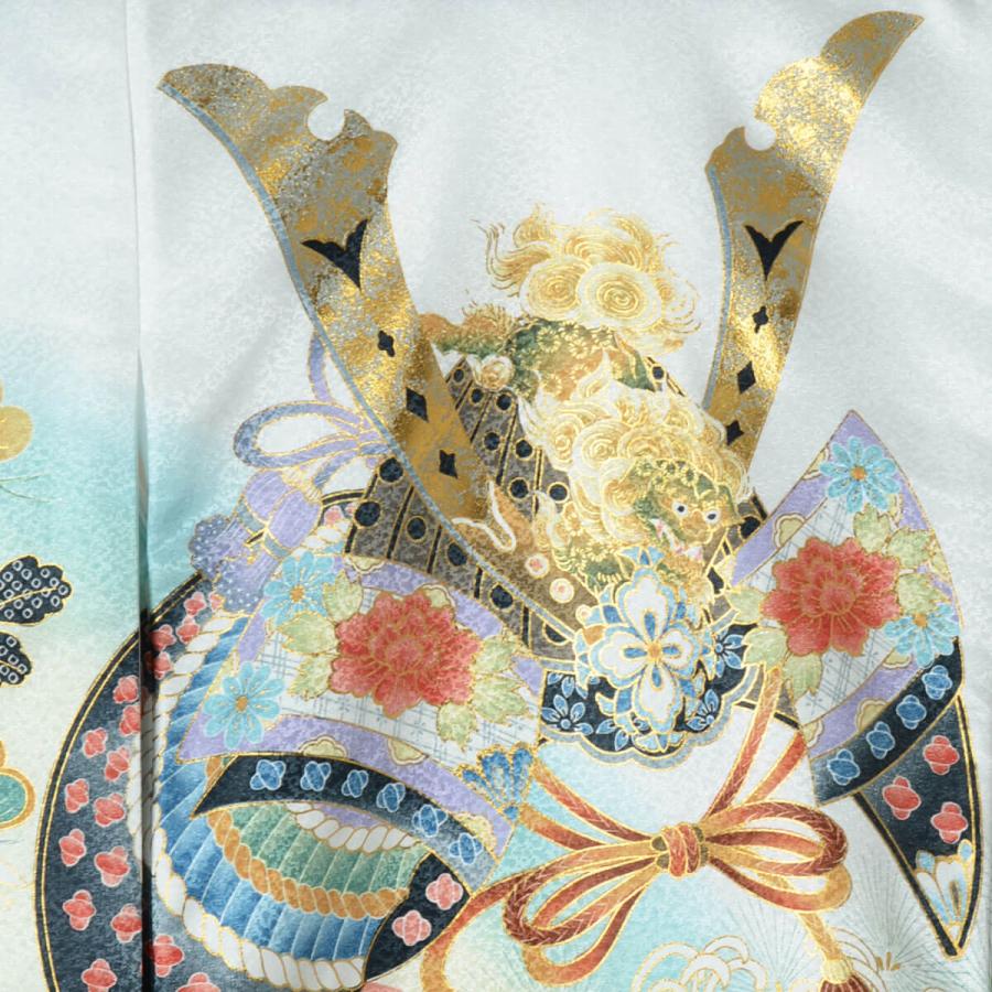 産着 お宮参り 着物 レンタル 男の子 白 兜に緋扇線菊 のしめ