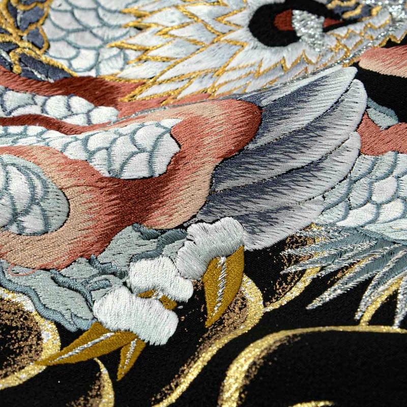 産着 お宮参り 着物 レンタル 男の子 手振り刺繍 黒 龍に虎 瑞雲 のしめ 祝い着 初着 SB092_3