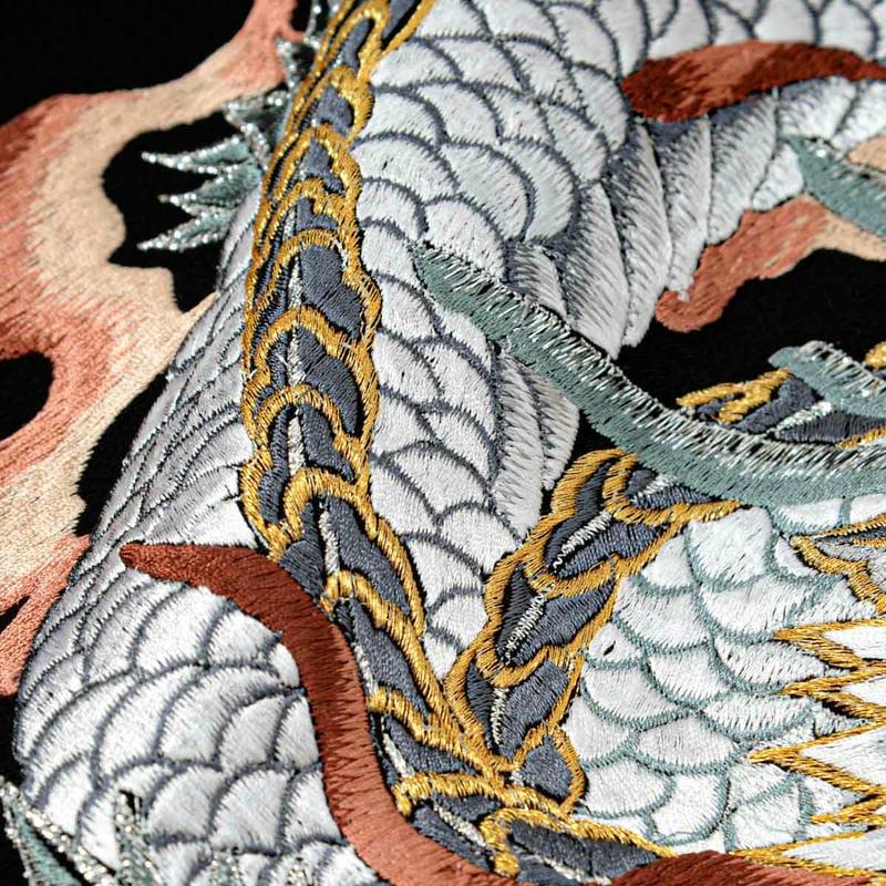 産着 お宮参り 着物 レンタル 男の子 手振り刺繍 黒 龍に虎 瑞雲