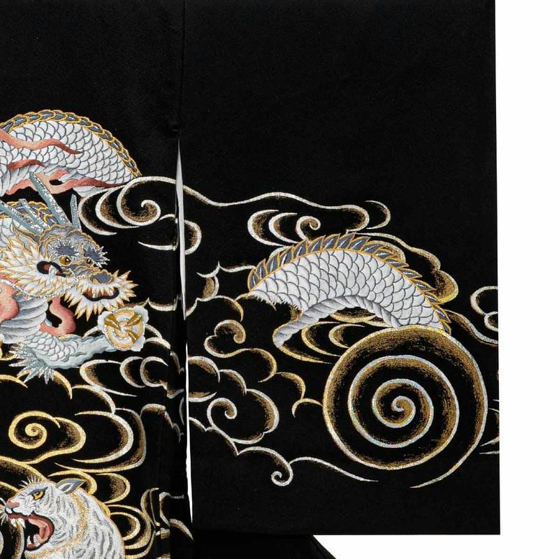 産着 お宮参り 着物 レンタル 男の子 手振り刺繍 黒 龍に虎 瑞雲 のしめ 祝い着 初着 SB092_8