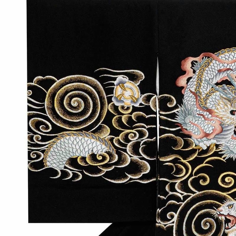 産着 お宮参り 着物 レンタル 男の子 手振り刺繍 黒 龍に虎 瑞雲 のしめ 祝い着 初着 SB092_9
