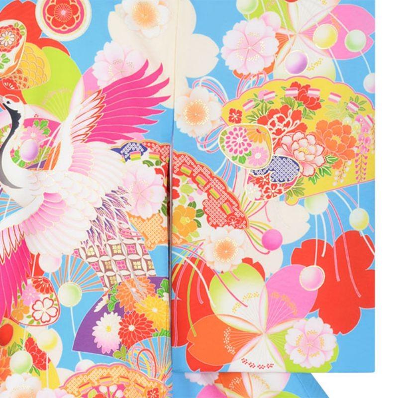 産着 お宮参り 着物 レンタル 女の子 水色 桜に鶴と檜扇 初着 祝い着 SG020｜yumeyakata｜02