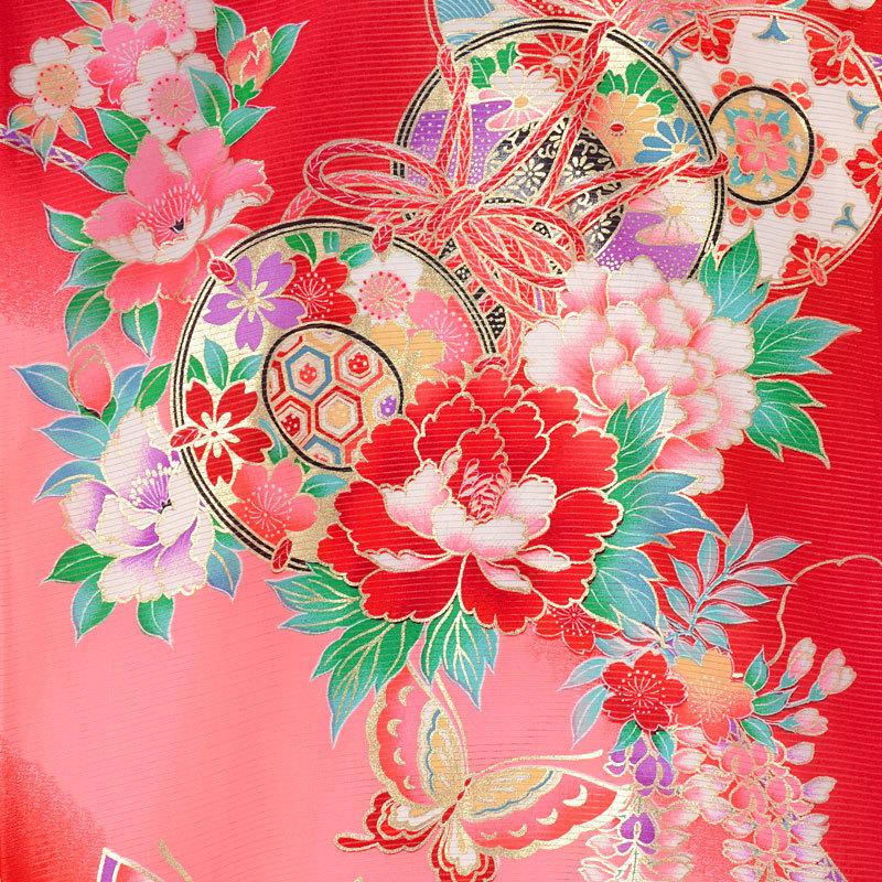 女の子初着 正絹 赤 鼓と牡丹