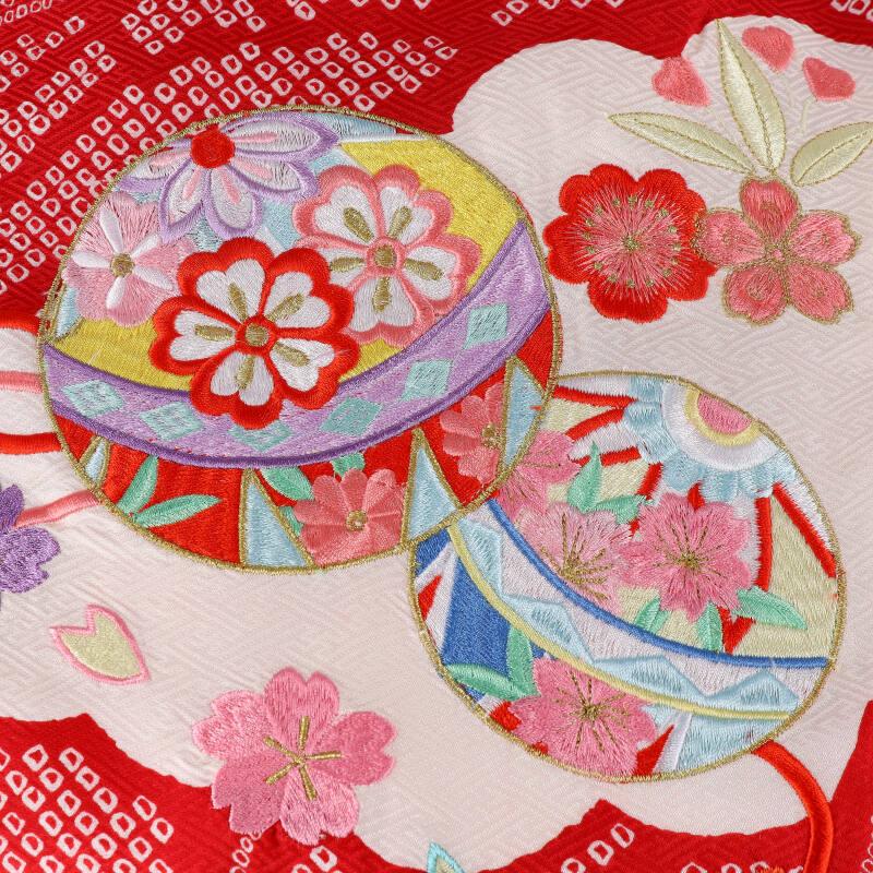 産着 お宮参り 着物 レンタル 女の子 赤 雲取りに手毬 初着 祝い