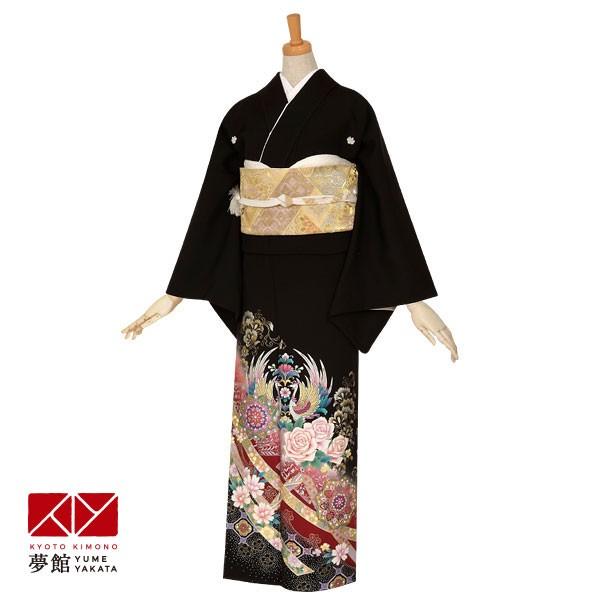 ブランド登録なし - 黒留袖 賃借  御芽出度 向い鳳凰にローズと華文 貸お召しもの フルセット 相応う身の長155〜164珊 T167 着物、浴衣-レンタル、各種サービス