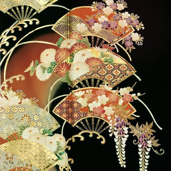 黒留袖 レンタル 大きいサイズ 結婚式 波に扇面(w)(T294) 着物 貸衣装 お呼ばれ 女性 和装 親族 対応身長150〜160cm T178 黒留袖 160cm