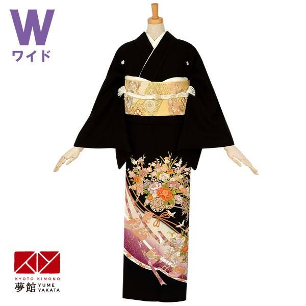 黒留袖 レンタル 大きいサイズ 結婚式 花車に文箱（紫ぼかし）(w) 着物 貸衣装 お呼ばれ 女性 和装 親族 対応身長150〜160cm T219