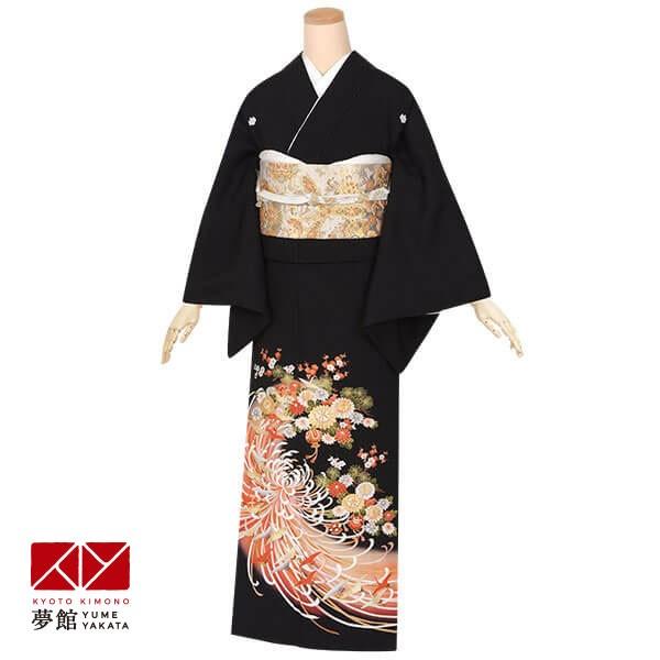 ブランド登録なし - 黒留袖 賃借  御芽出度 刺しゅう キクの花に群鶴 貸お召しもの フルセット 相応う身の長155〜164珊 T243 レディースファッション-レンタル、各種サービス