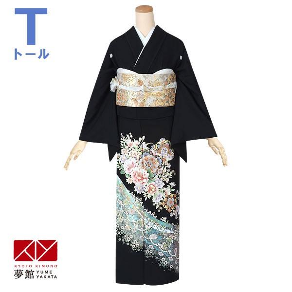 黒留袖 レンタル トールサイズ 結婚式 牡丹に唐花文様 ラメ(絹) 着物 貸衣装 お呼ばれ 女性 和装 親族 対応身長160〜168cm T254