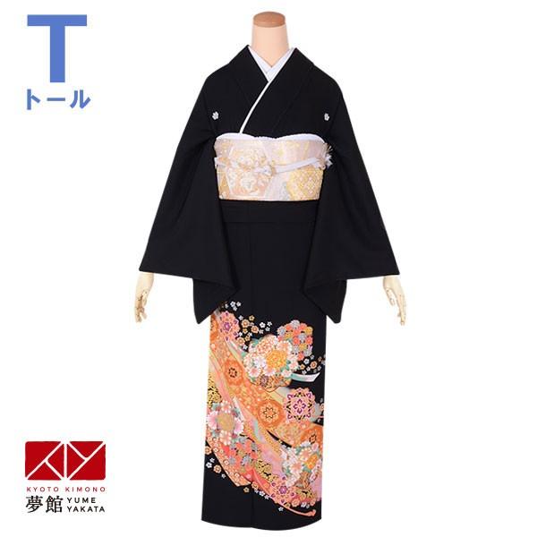 黒留袖 レンタル トールサイズ 結婚式 金駒刺繍 花車と華紋 着物 貸衣装 お呼ばれ 女性 和装 親族 対応身長165〜173cm T266 黒留袖 レンタル トールサイズ 結婚式 金駒刺繍 流水に花と華紋柄