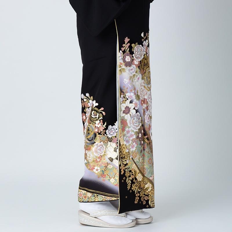 YUMI KATSURA 黒留袖 レンタル 桂由美 結婚式 刺繍 薔薇と扇(T397