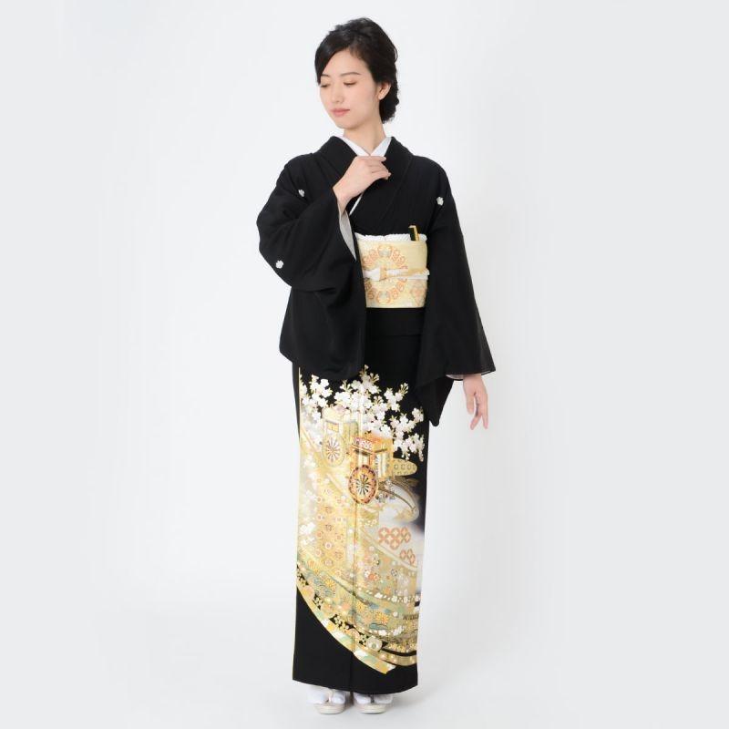 YUMI KATSURA 黒留袖 レンタル 桂由美 結婚式 幔幕に御所車(T393)(T404