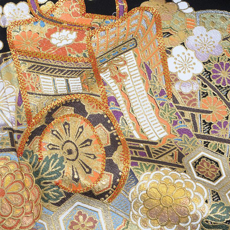 黒留袖 レンタル 夏用 単衣 桂由美 結婚式 刺繍 青ぼかし 御所車に檜扇
