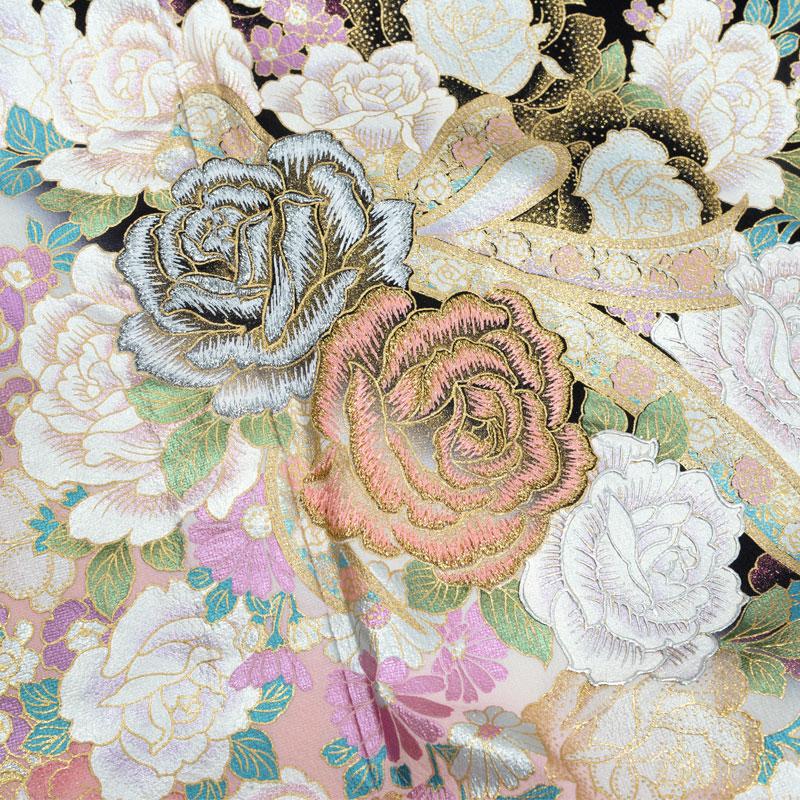 黒留袖 レンタル 夏用 単衣 桂由美 結婚式 刺繍 ピンクぼかし 薔薇にリボン(T388)(T389) 貸衣装 フルセット 対応身長155〜164cm T407 | YUMI KATSURA | 11
