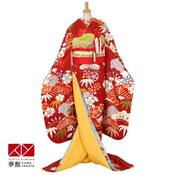 花嫁衣裳 引き振袖 大振袖 レンタル 安い 結婚式 婚礼 赤 雪輪松竹梅 ホテル・式場への配送OK W010