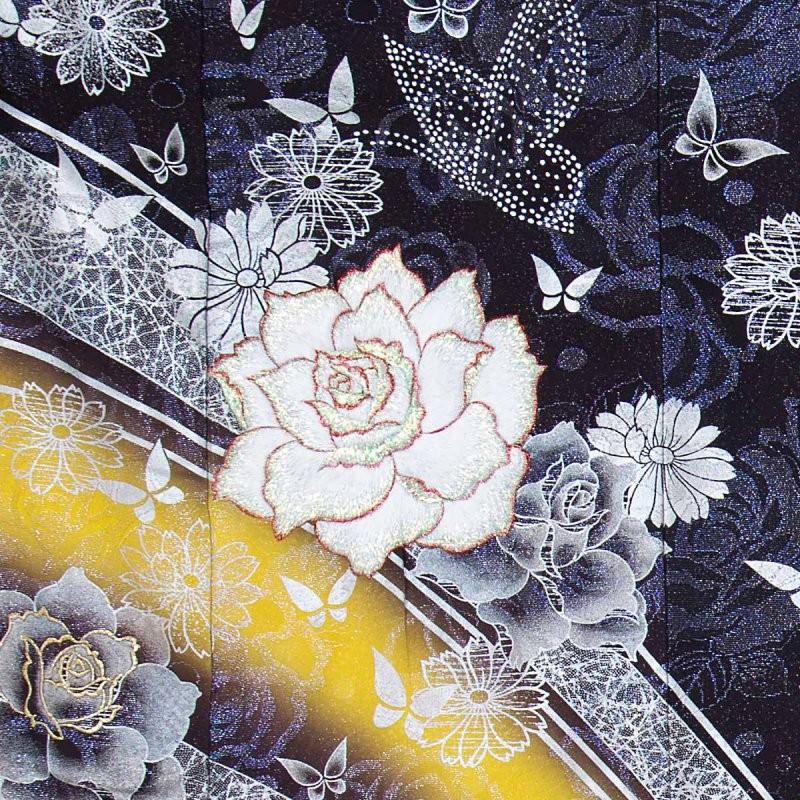 花嫁衣裳 引き振袖 大振袖 レンタル 安い 結婚式 婚礼 黒 薔薇の煌き ホテル・式場への配送OK W013の画像