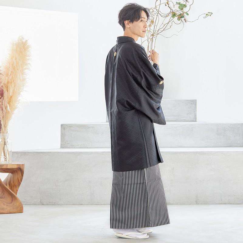 紋付袴 男 レンタル 結婚式 式典 黒紋付×縞袴 卒業式 羽織袴 紋付袴 男 レンタル 結婚式 式典 黒紋付×縞袴 卒業式 羽織袴