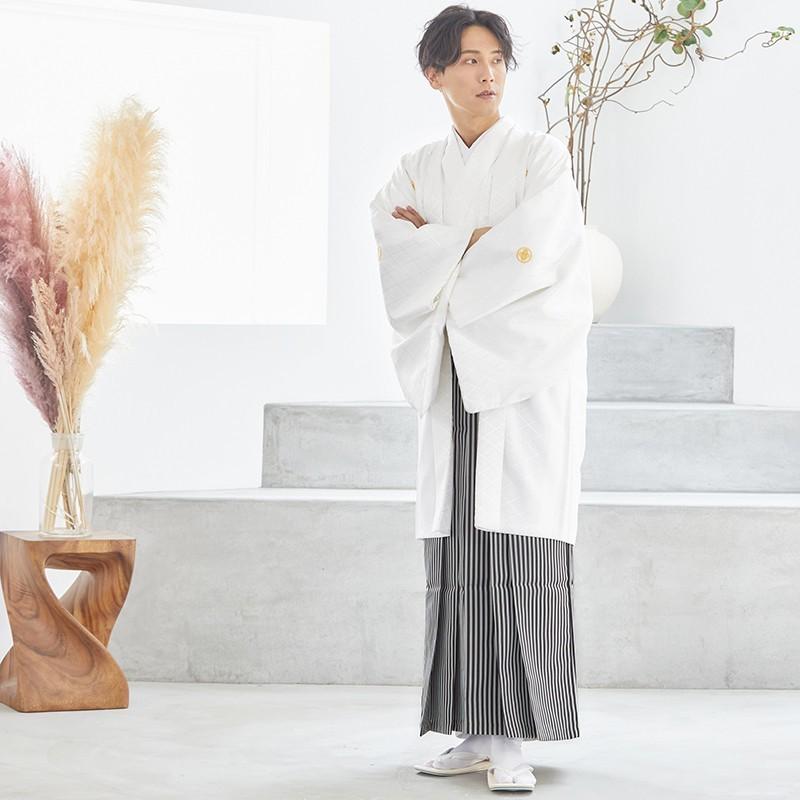 紋付袴 男 レンタル 結婚式 式典 白紋付×縞袴 卒業式 羽織袴