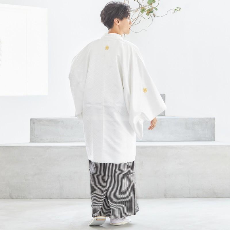 2月〜12月利用 紋付袴 男 レンタル 結婚式 式典 白紋付×縞袴 卒業式