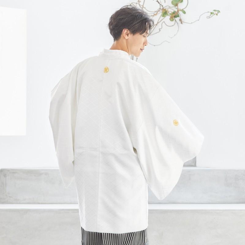 2月〜12月利用 紋付袴 男 レンタル 結婚式 式典 白紋付×縞袴 卒業式