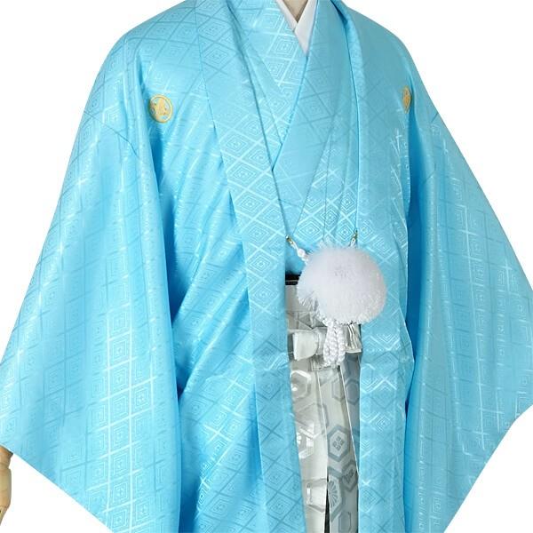 2月〜12月利用 紋付袴 男 レンタル 結婚式 式典  水色紋付×柄袴 卒業式 羽織袴 対応身長178〜182cm Y013-Y180_2