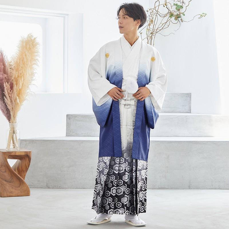 2月〜12月利用 紋付袴 男 レンタル 結婚式 式典  白紺紋付×柄袴 卒業式 羽織袴 対応身長178〜182cm Y018-Y180_1