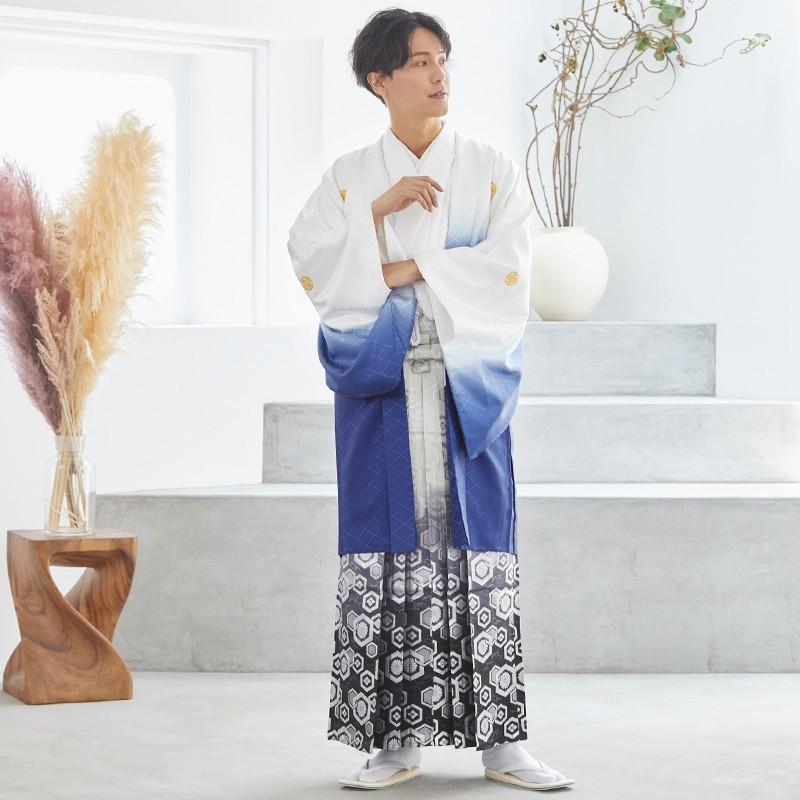 2月〜12月利用 紋付袴 男 レンタル 結婚式 式典  白紺紋付×柄袴 卒業式 羽織袴 対応身長178〜182cm Y018-Y180_2