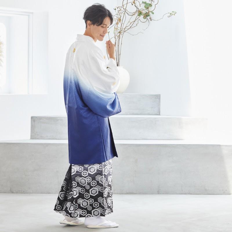 2月〜12月利用 紋付袴 男 レンタル 結婚式 式典  白紺紋付×柄袴 卒業式 羽織袴 対応身長178〜182cm Y018-Y180_4