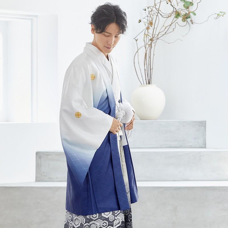2月〜12月利用 紋付袴 男 レンタル 結婚式 式典  白紺紋付×柄袴 卒業式 羽織袴 対応身長178〜182cm Y018-Y180_7
