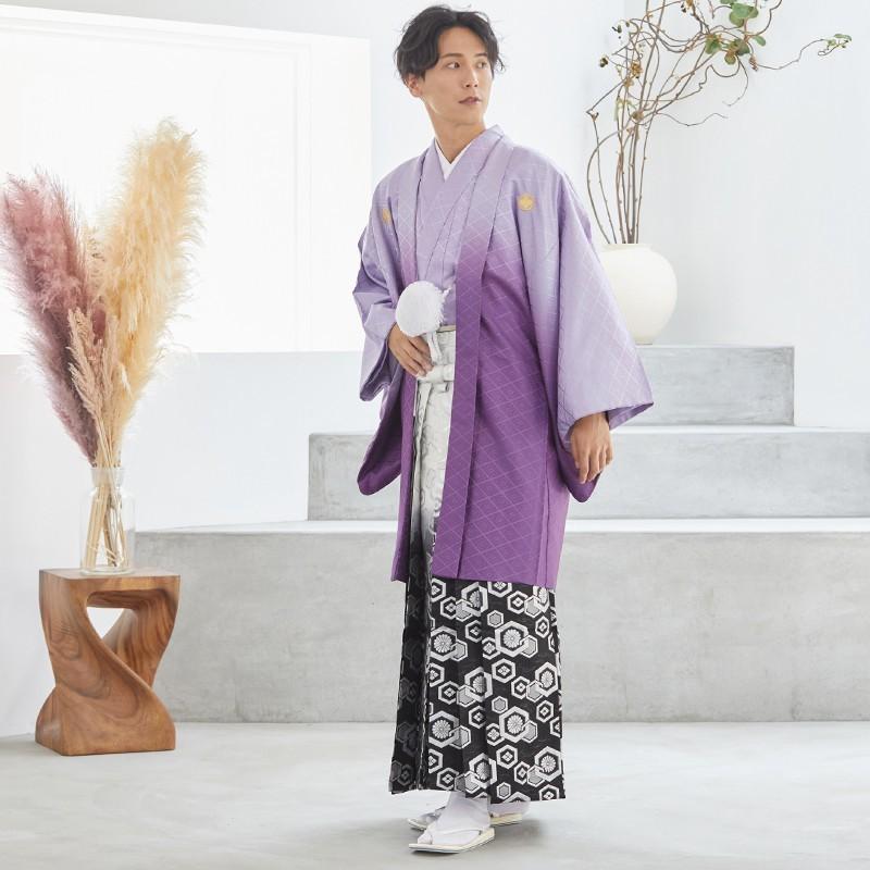 2月〜12月利用 紋付袴 男 レンタル 結婚式 式典  紫ぼかし紋付×柄袴 卒業式 羽織袴 対応身長163〜167cm Y020-Y165_2