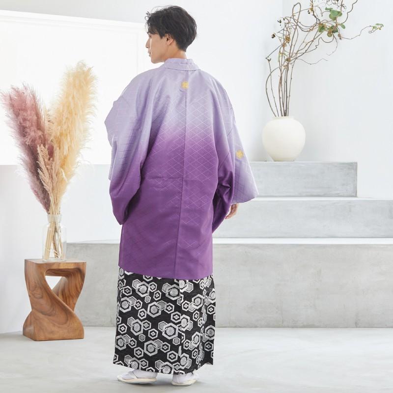 2月〜12月利用 紋付袴 男 レンタル 結婚式 式典  紫ぼかし紋付×柄袴 卒業式 羽織袴 対応身長163〜167cm Y020-Y165_4