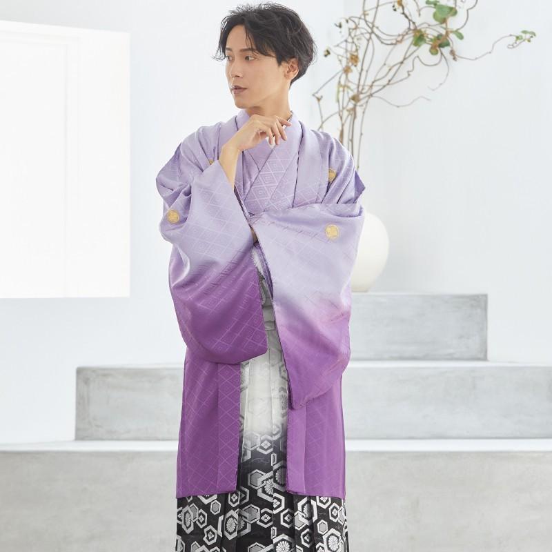 2月〜12月利用 紋付袴 男 レンタル 結婚式 式典  紫ぼかし紋付×柄袴 卒業式 羽織袴 対応身長163〜167cm Y020-Y165_6