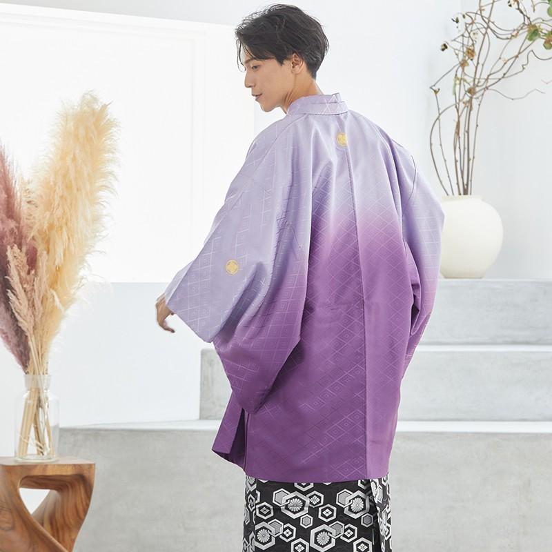 2月〜12月利用 紋付袴 男 レンタル 結婚式 式典  紫ぼかし紋付×柄袴 卒業式 羽織袴 対応身長163〜167cm Y020-Y165_7