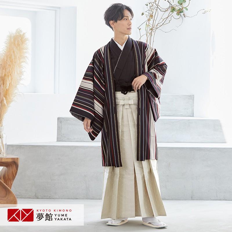 2月〜12月利用 紋付袴 男 レンタル 結婚式 式典 CIAOPANIC 黒 縦縞×柄袴 卒業式 羽織袴 対応身長178〜182cm Y028-Y180