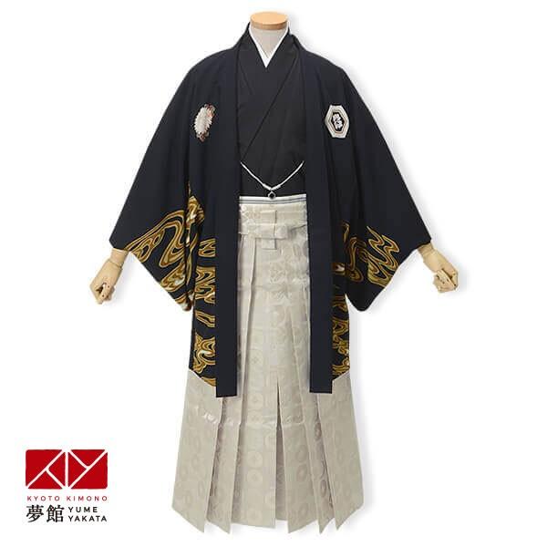 2月〜12月利用 紋付袴 男 レンタル 結婚式 式典 ジャパンスタイル 黒 鯉×柄袴 卒業式 羽織袴 対応身長163〜167cm Y033-Y165