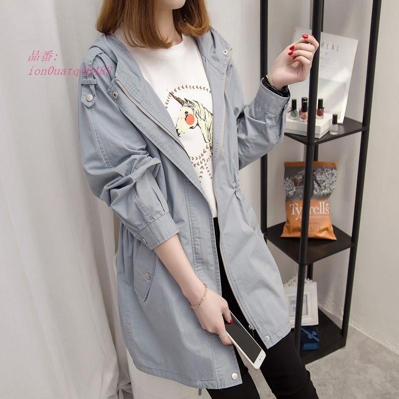 太陽保護服 ミディアム 長さセクション春 女性 新ルース フード 付き ファッション シンプル な カジュアル 薄型 コート 3 グループ上 レディース 衣服 Prettyfunnyballoons Com