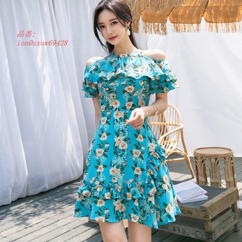 新夏 韓国 風 プリント 花 フリル シックなストリート ドレス 女性 オフショルダー セクシー な パーティー ドレス グループ上 レディース 衣服 から Theatrefortantoine Com