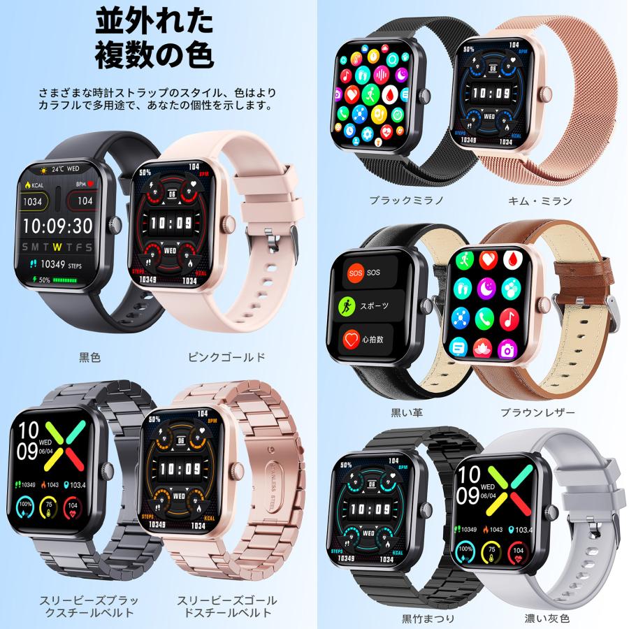 スマートウォッチ 日本製センサー 糖値 血圧測定 通話機能 心拍数 24