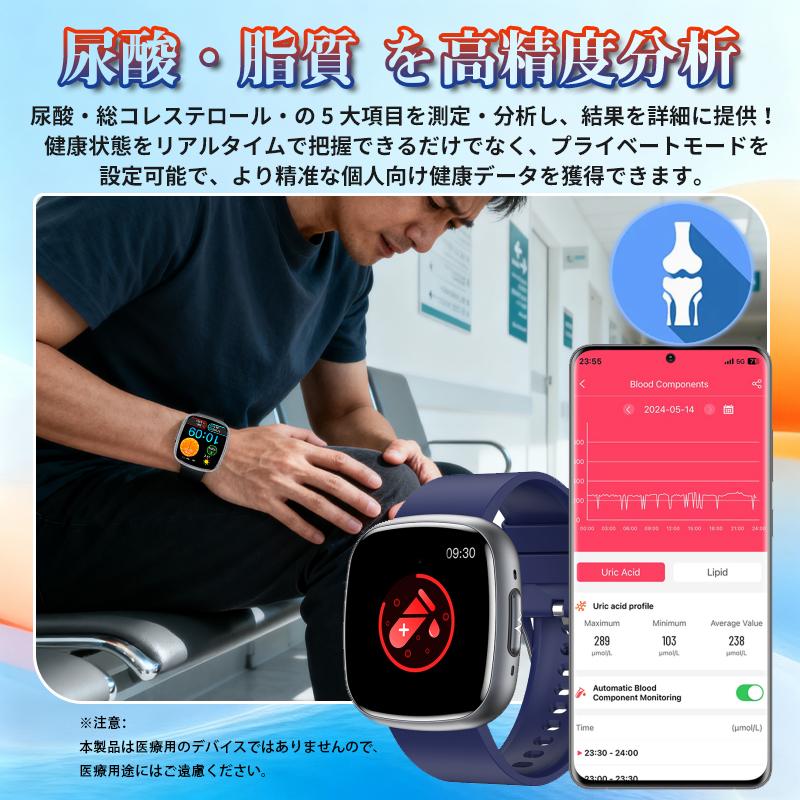 スマートウォッチ 日本製センサー 通話機能 血中脂質 尿酸 AI診断 皮膚