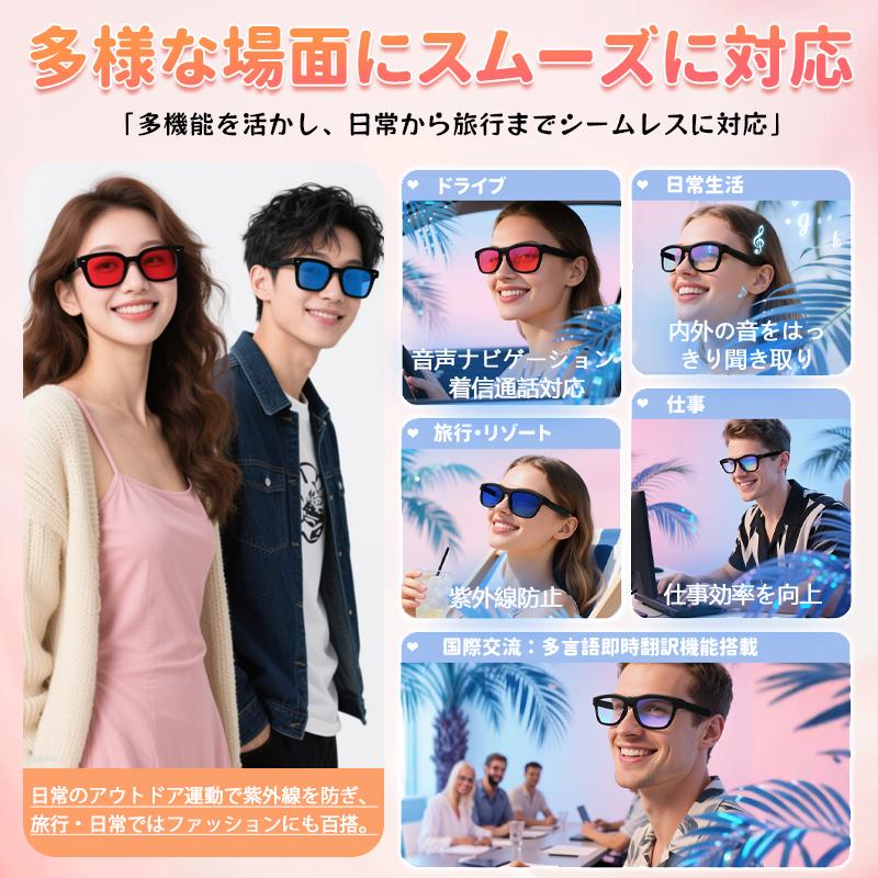 スマートグラス Bluetooth5.4 スマートメガネ AI質問応答 骨伝導