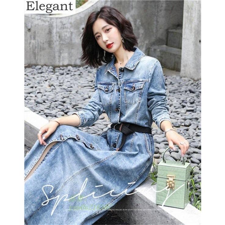 春秋 デニム マキシ丈ワンピース デニムワンピース 長袖 ワンピース レディース ロング丈 デニムワンピ デニムシャツワンピース 大きいサイズ Yum0u Nunoyoshi 布良洋装店 通販 Yahoo ショッピング