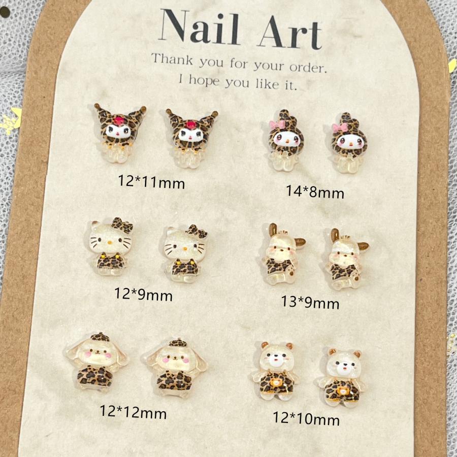 120個セット  ネイルパーツ キティヒョウ柄  クロミちゃん メロディ シナモン ネイルデコレーション ヒョウキティ可愛い 大きい   立体 ハンドメイド の商品画像