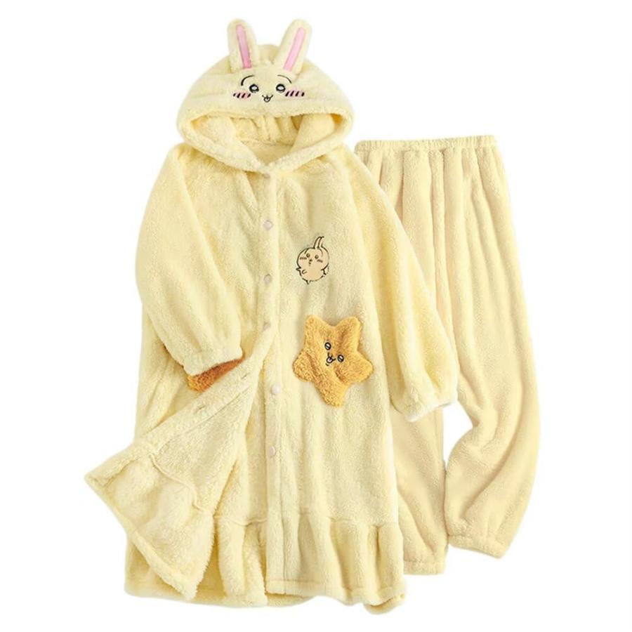 ちいかわ パジャマ ウサギ 着ぐるみ 上下セット もこもこ ローブ 冬服