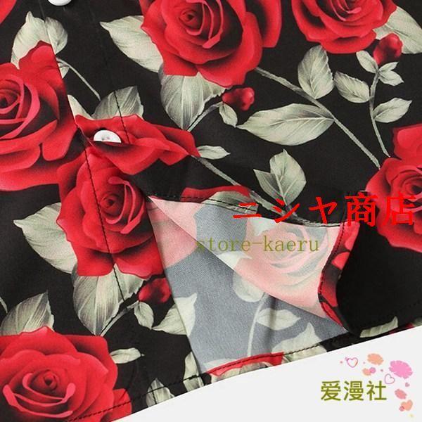 シャツ メンズ 半袖シャツ アロハシャツ ローズ柄 薔薇柄 ストリート 