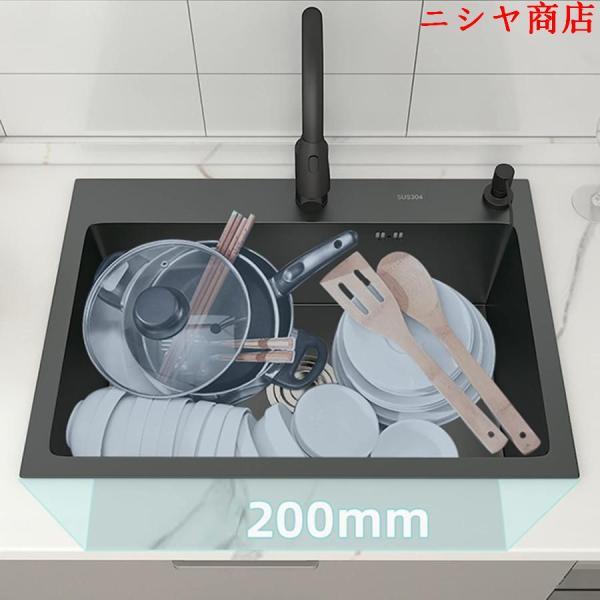 キッチンシンク ドロップイン アンダーマウント シングルボウル プルダウン 蛇口 ブラック 304 ステンレス 住宅 設備 リフォーム_2