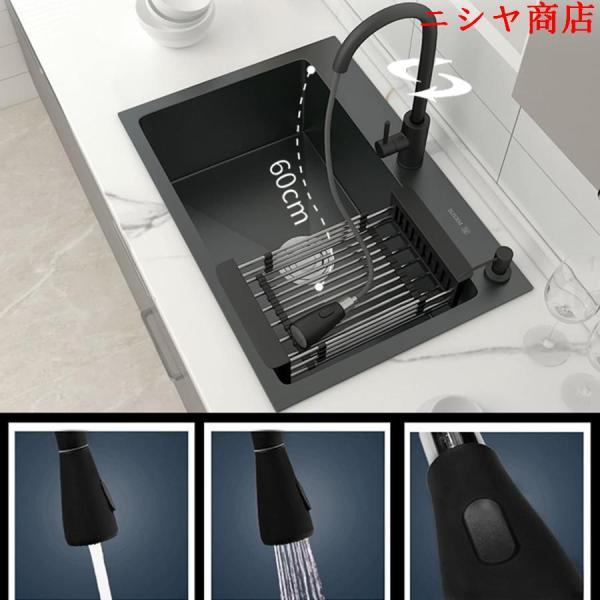 キッチンシンク ドロップイン アンダーマウント シングルボウル プルダウン 蛇口 ブラック 304 ステンレス 住宅 設備 リフォーム_3