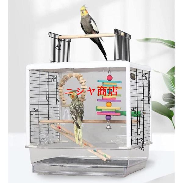 バードケージ 透明 アクリル 鳥かご 教育玩具付 ポータブル 旅行用