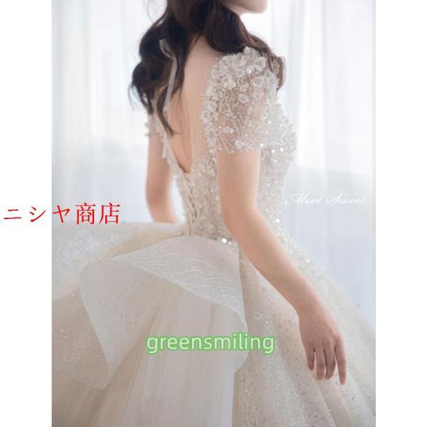 ウェディングドレス 二次会 結婚式 前撮り ブライダル ロングドレス 花嫁 プリンセスライン 半袖 キラキラ 華やか プリンセスドレス フォーマル 披露宴_5