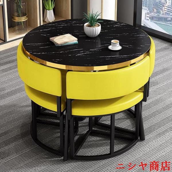 丸テーブルセット 4人用 ダイニングセット 食卓セット モダン デザイン テーブル 椅子 カフェテーブル キッチン ホーム カフェ 什器 家具の画像