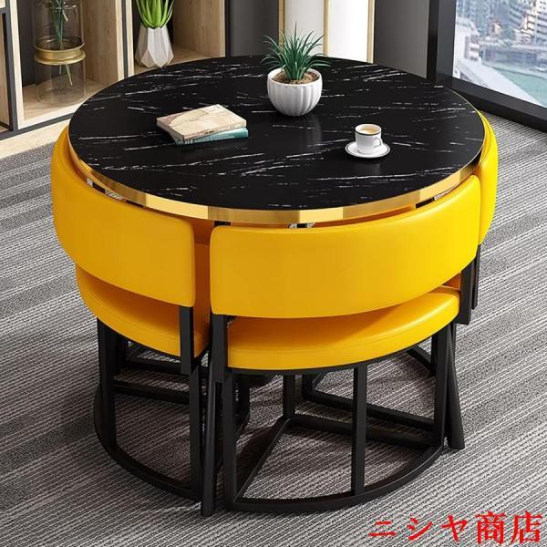 丸テーブルセット 4人用 ダイニングセット 食卓セット モダン デザイン テーブル 椅子 カフェテーブル キッチン ホーム カフェ 什器 家具の画像